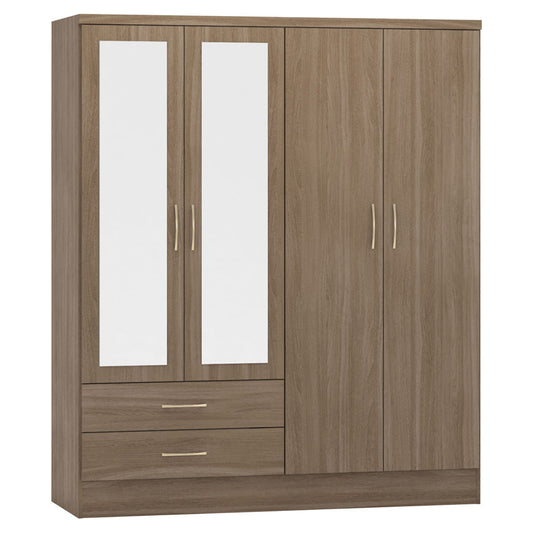 Nevada 4 Door 2 Drawer Mirrored Wardrobe
