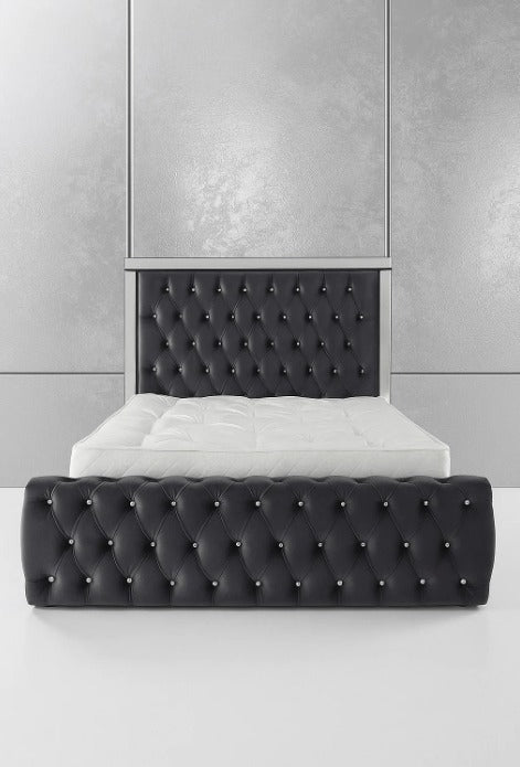 Upholstered mirrored bed